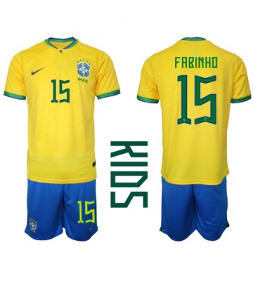 Brasilien Fabinho #15 babykläder Hemmatröja barn VM 2022 Korta ärmar (+ Korta byxor)